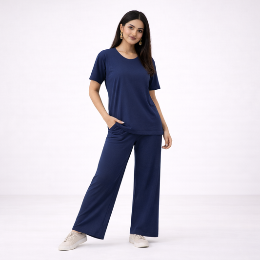 Navy Blue Relaxed-Fit Co-Ord Set for Women