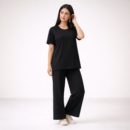 Black Relaxed-Fit Co-Ord Set for Women