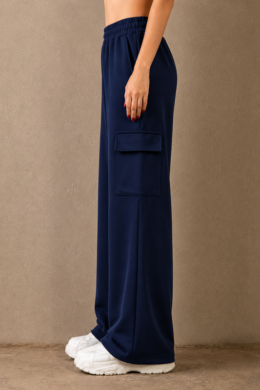 Wide-Leg Cargo Trousers - Blue