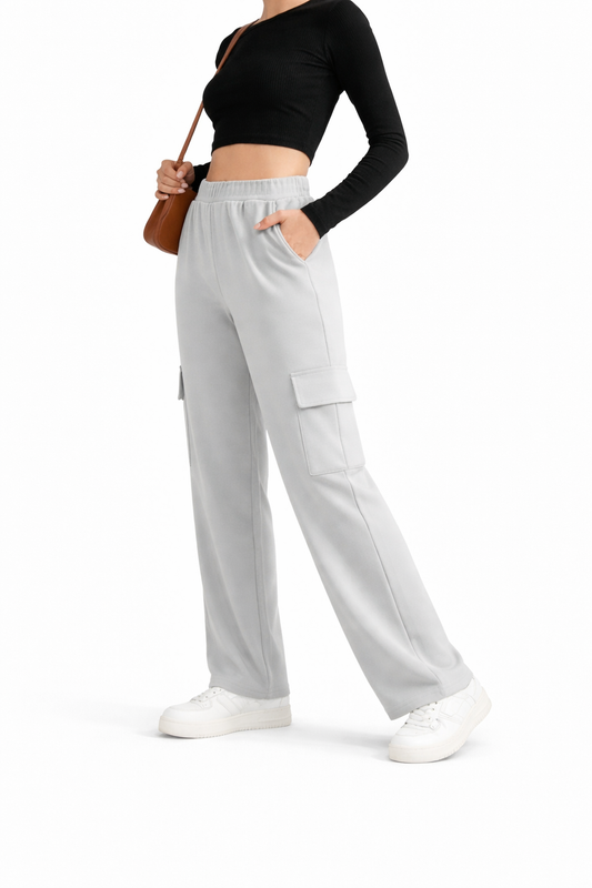 Wide-Leg Cargo Trousers - Gray