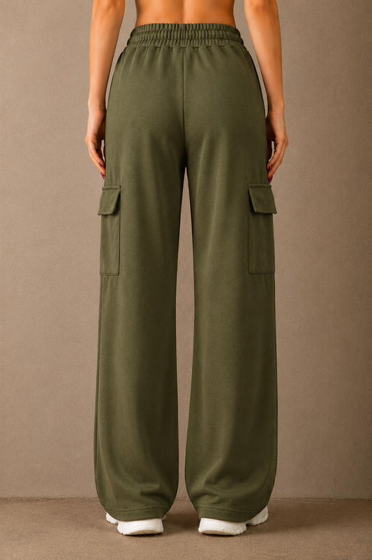 Wide-Leg Cargo Trousers - Olive