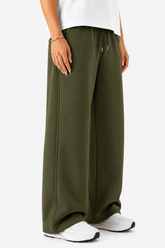 French Terry Wide-Leg Trousers - Olive