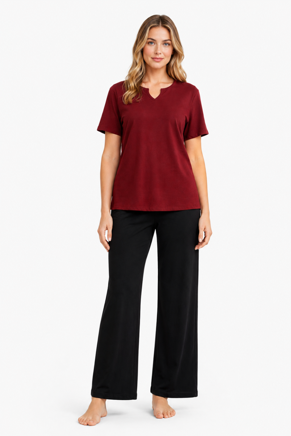 Summer V-Neck Tracksuit - Maroon