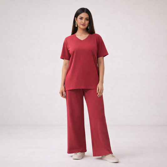 Maroon Relaxed-Fit Co-Ord Set for Women