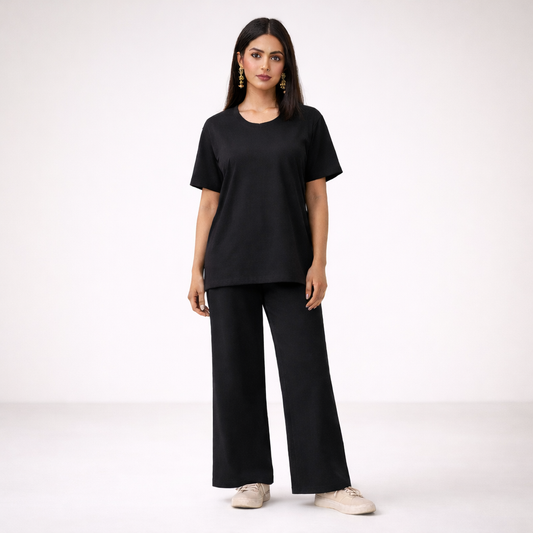 Black Relaxed-Fit Co-Ord Set for Women