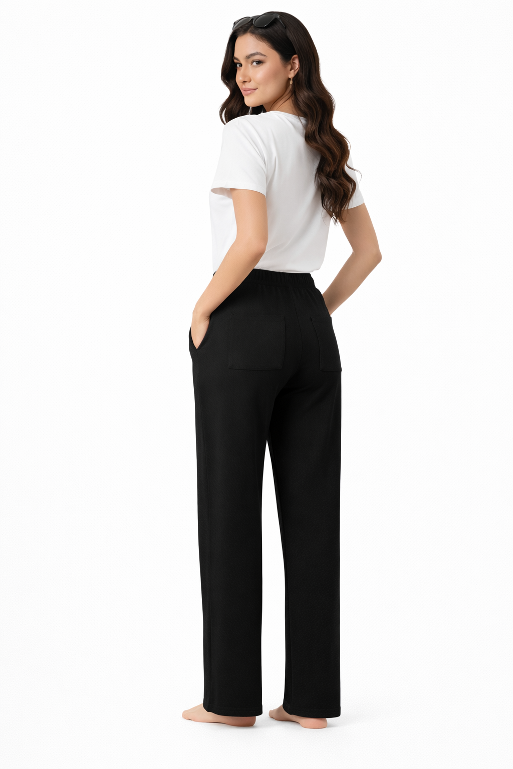 French Terry Wide-Leg Trousers - Black