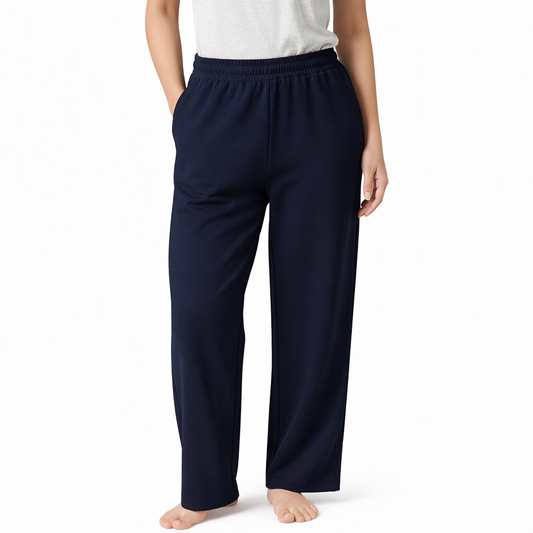 Women’s French Terry Pintuck Trousers – Relaxed Straight Fit- Navy