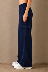 Wide-Leg Cargo Trousers - Blue