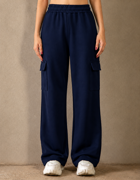 Wide-Leg Cargo Trousers - Blue