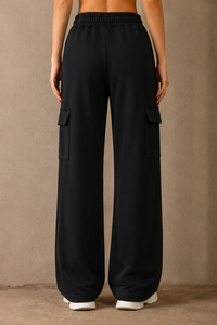Wide-Leg Cargo Trousers - Black