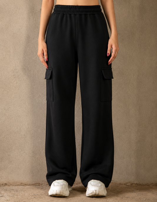 Wide-Leg Cargo Trousers - Black