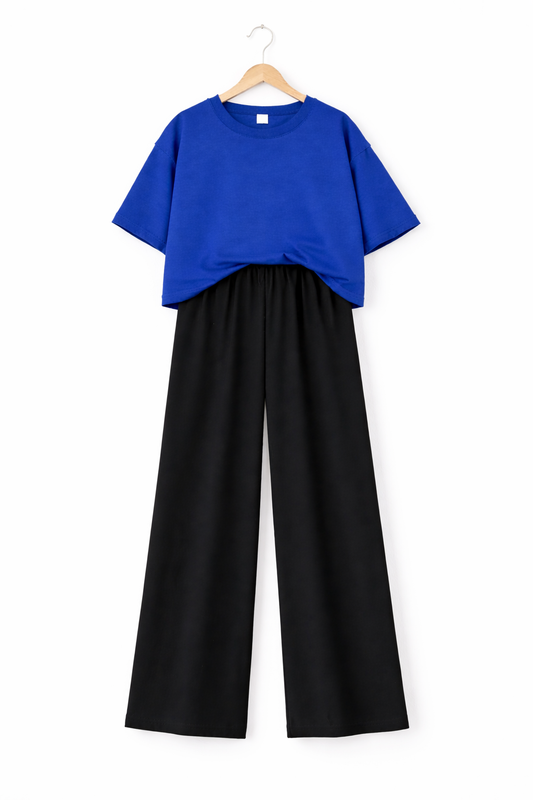 Women’s Oversized T-Shirt & Flapper Combo Set - Royal Blue
