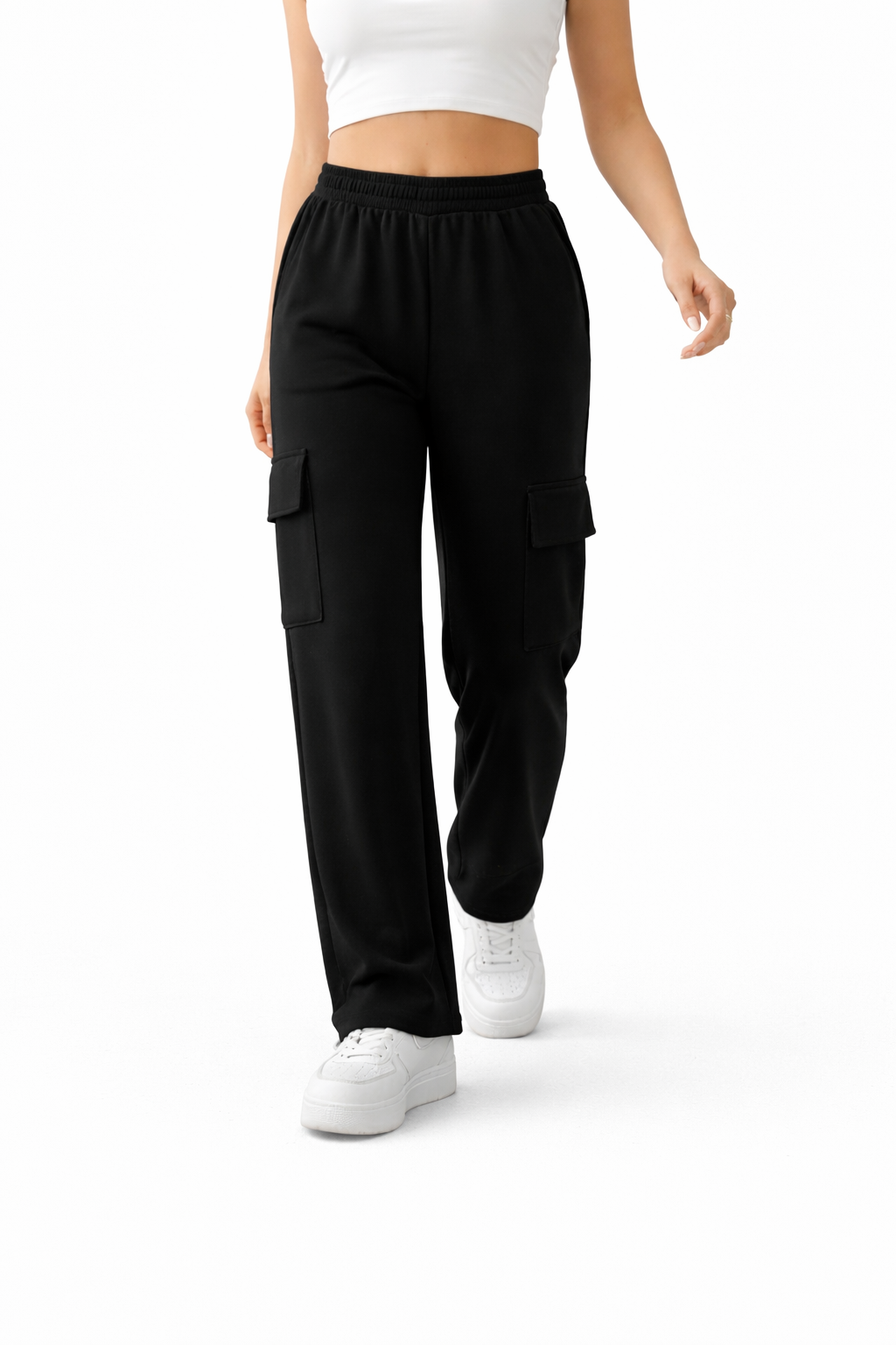 Wide-Leg Cargo Trousers - Black