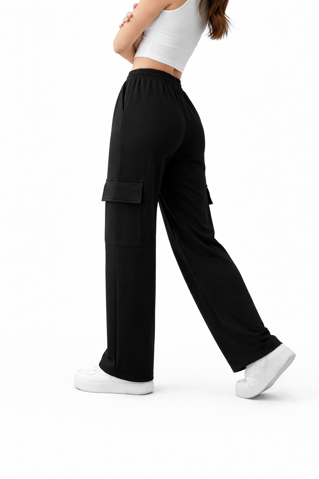 Wide-Leg Cargo Trousers - Black