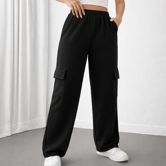 Wide-Leg Cargo Trousers - Black