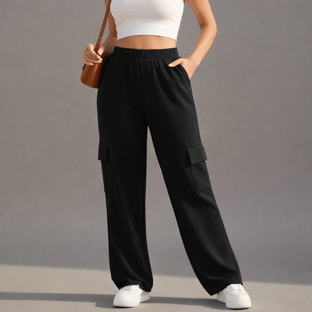 Wide-Leg Cargo Trousers - Black