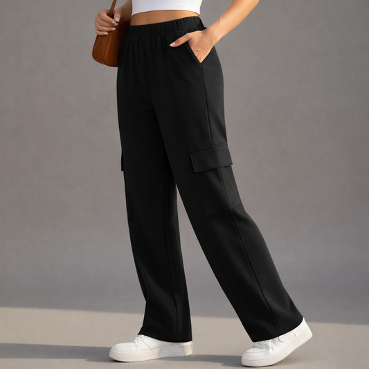 Wide-Leg Cargo Trousers - Black