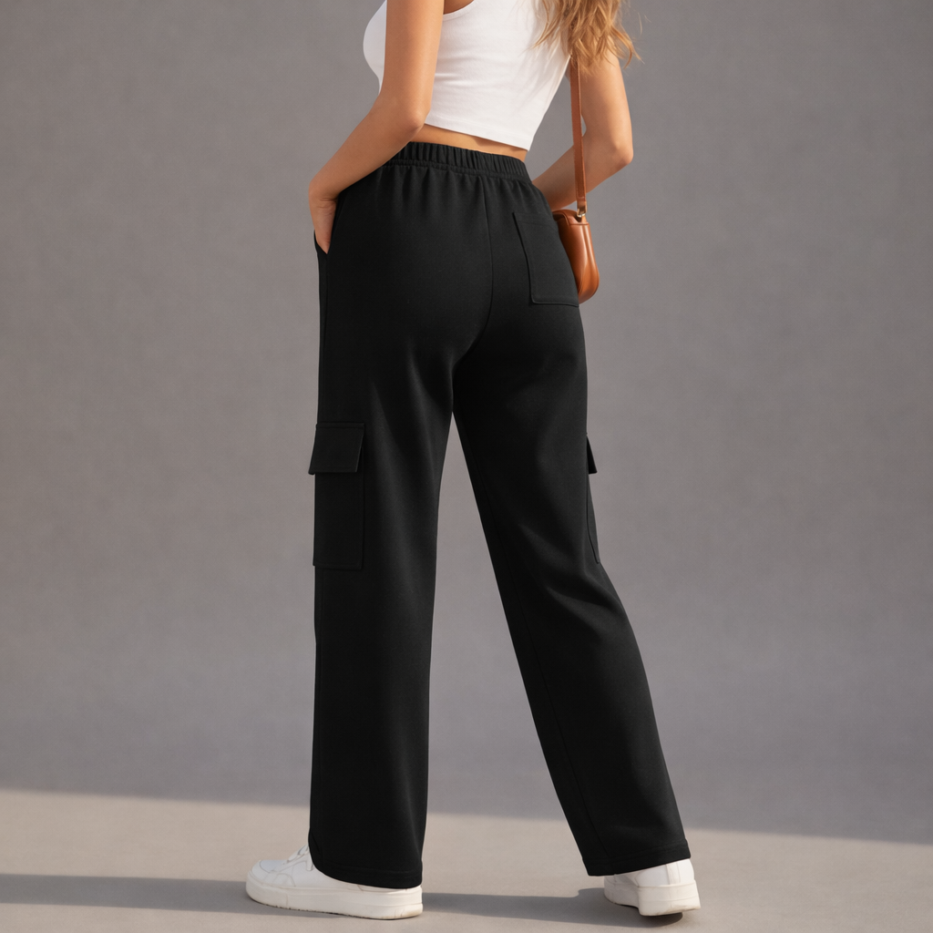 Wide-Leg Cargo Trousers - Black