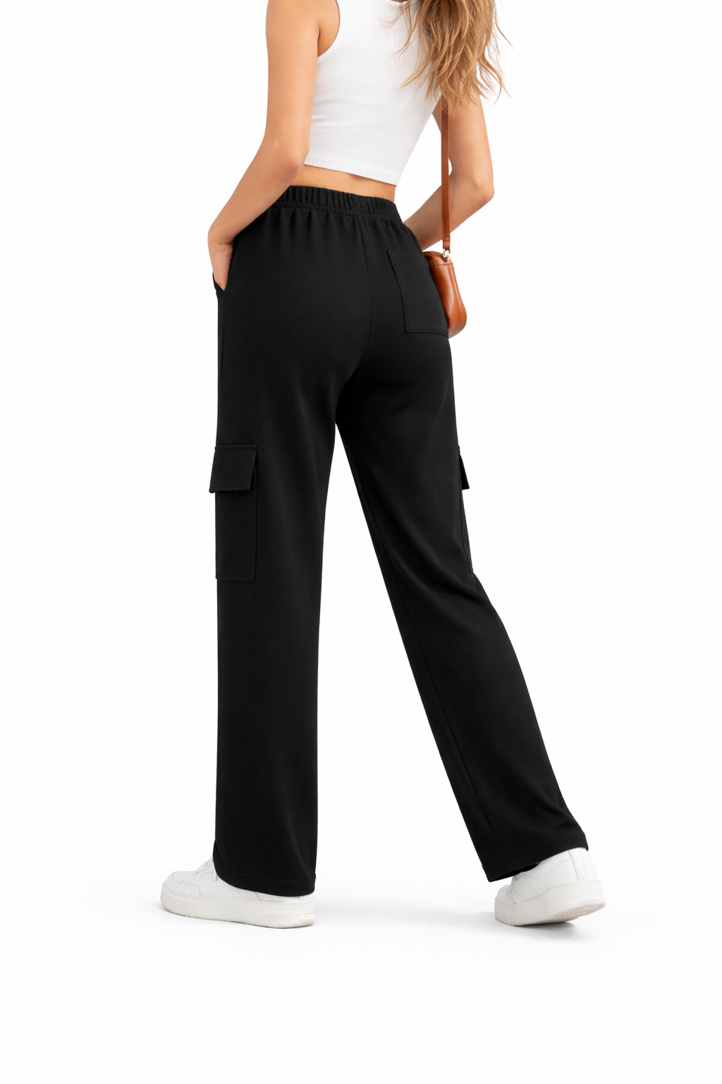 Wide-Leg Cargo Trousers - Black