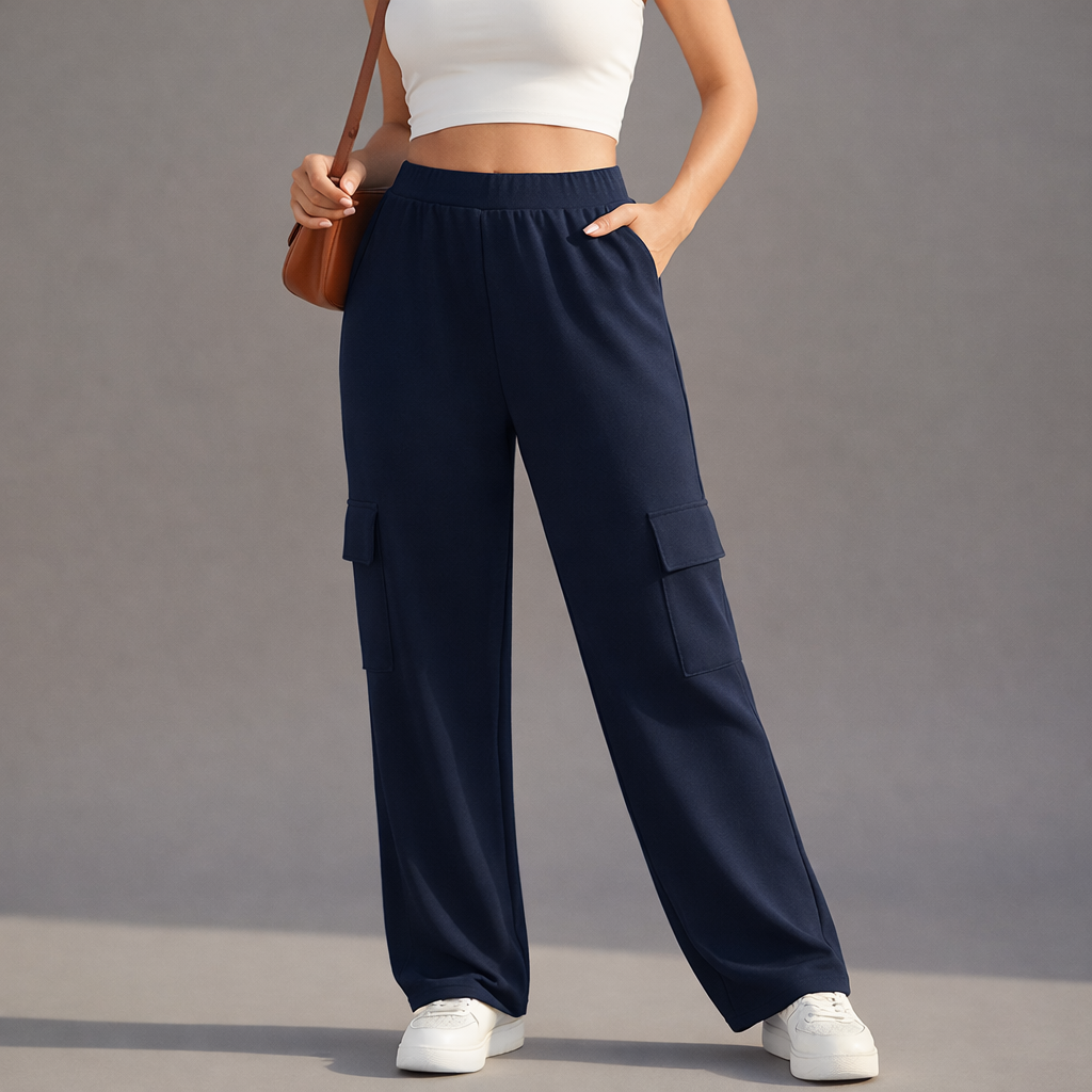 Wide-Leg Cargo Trousers - Blue