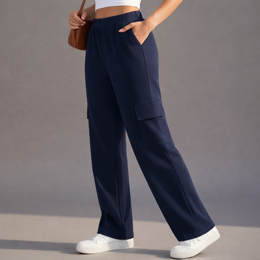 Wide-Leg Cargo Trousers - Blue