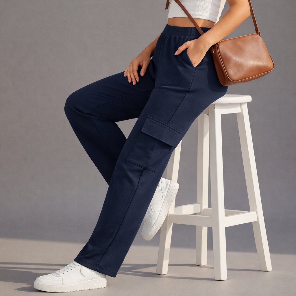 Wide-Leg Cargo Trousers - Blue