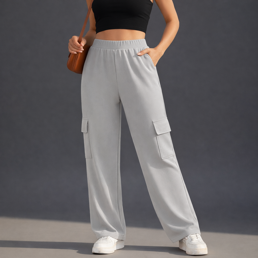 Wide-Leg Cargo Trousers - Gray
