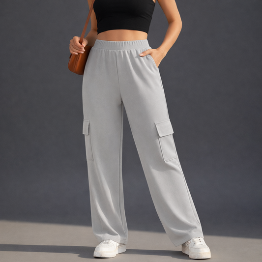 Wide-Leg Cargo Trousers - Gray