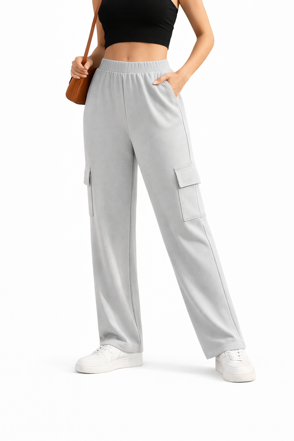 Wide-Leg Cargo Trousers - Gray