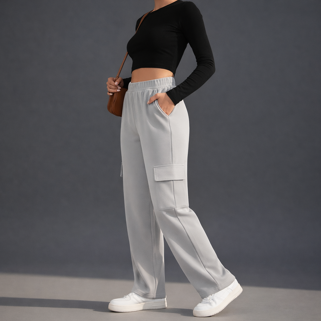 Wide-Leg Cargo Trousers - Gray