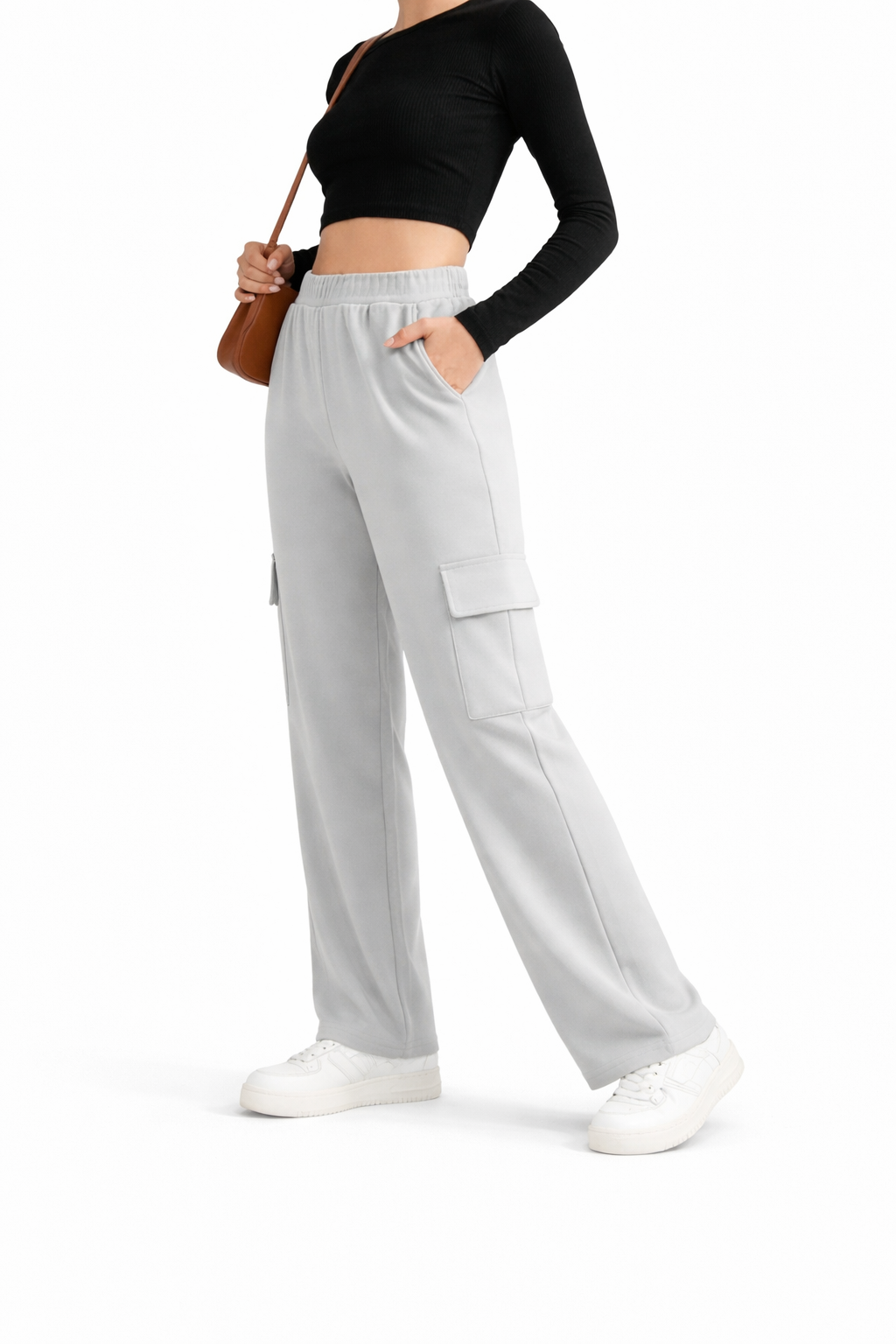 Wide-Leg Cargo Trousers - Gray