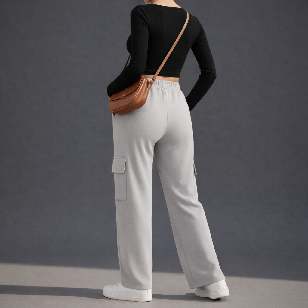 Wide-Leg Cargo Trousers - Gray