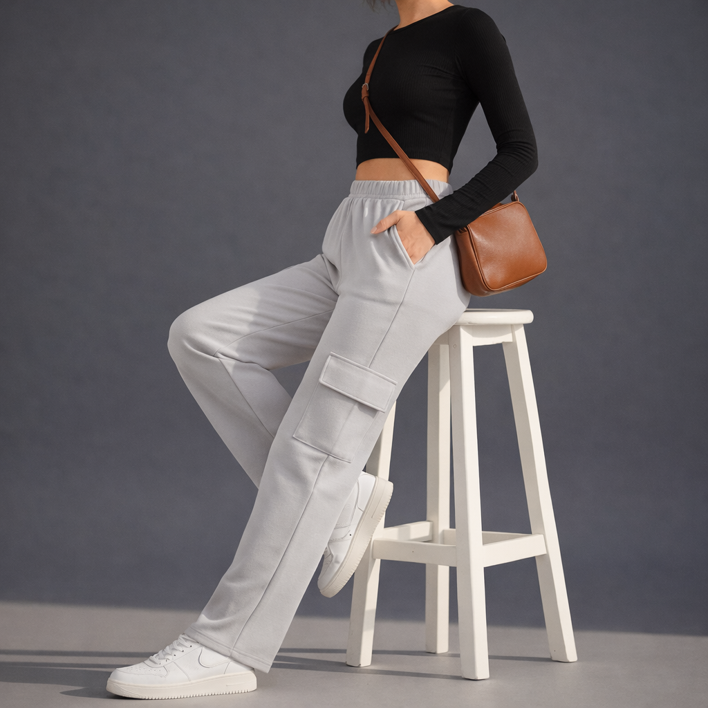 Wide-Leg Cargo Trousers - Gray