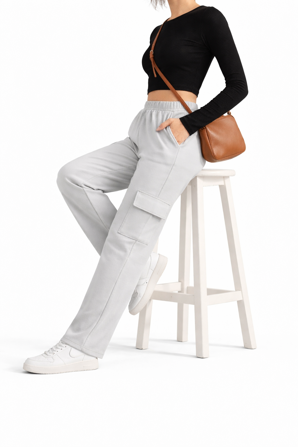 Wide-Leg Cargo Trousers - Gray