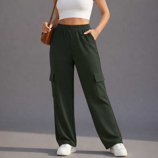 Wide-Leg Cargo Trousers - Olive