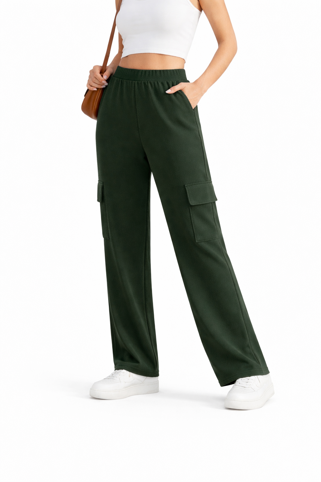 Wide-Leg Cargo Trousers - Olive
