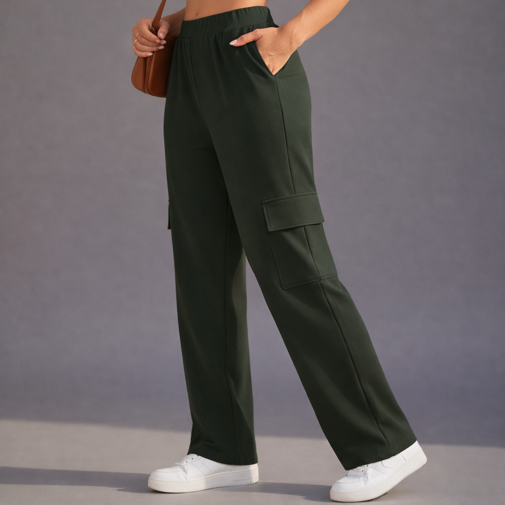 Wide-Leg Cargo Trousers - Olive