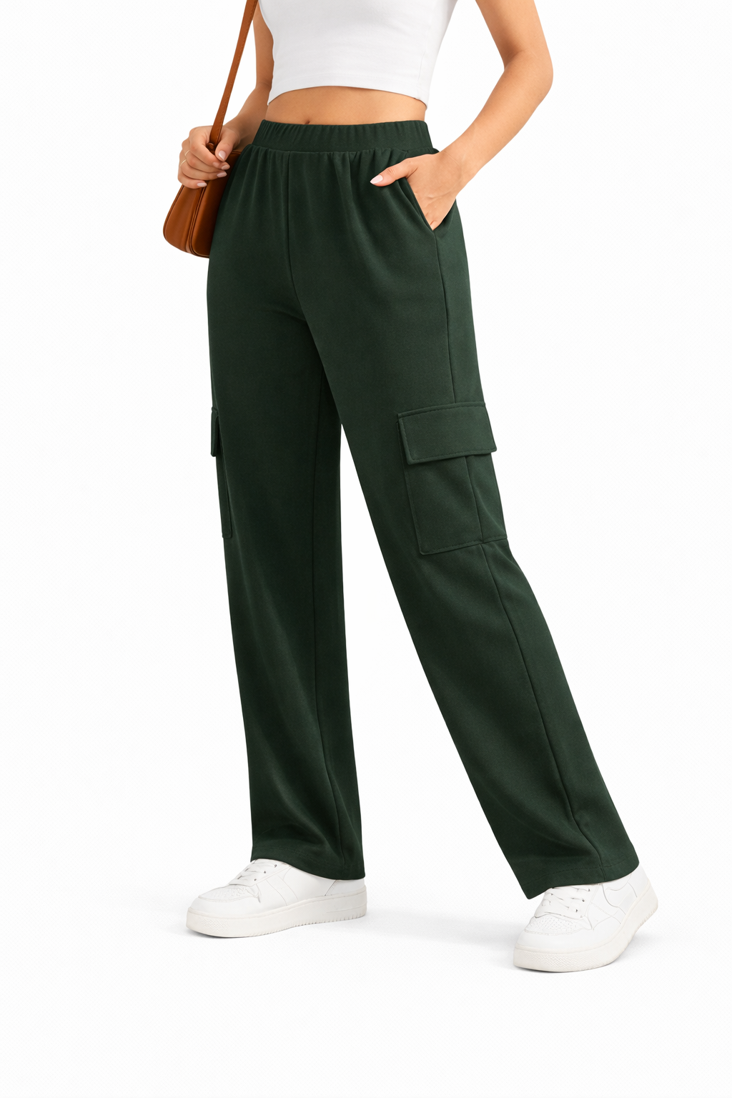 Wide-Leg Cargo Trousers - Olive