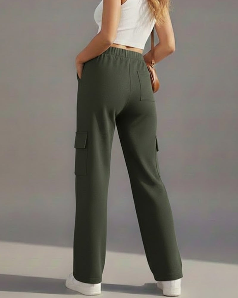 Wide-Leg Cargo Trousers - Olive