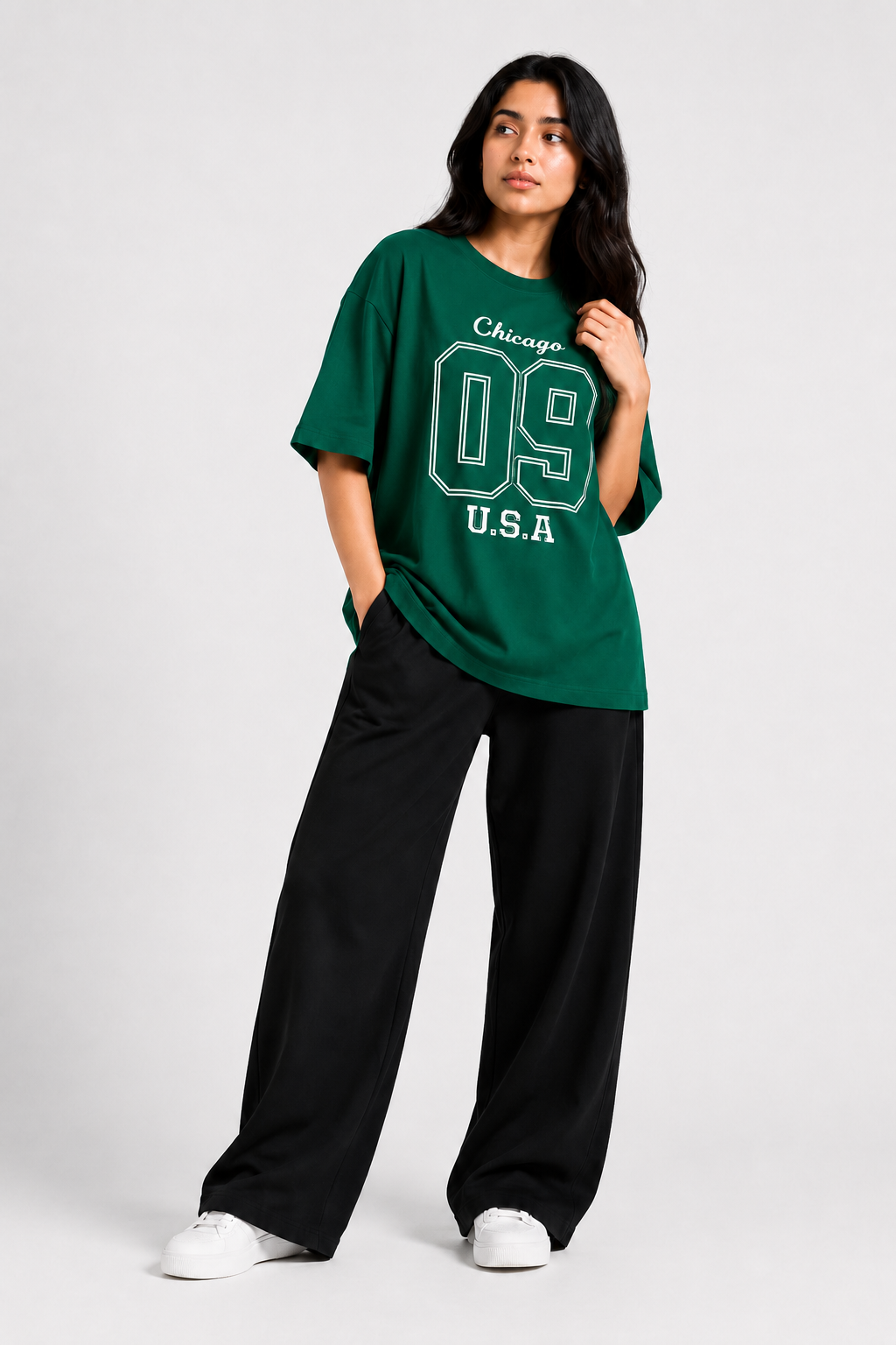 Chicago 09 Oversized T-Shirt & Wide Leg Trouser – Green