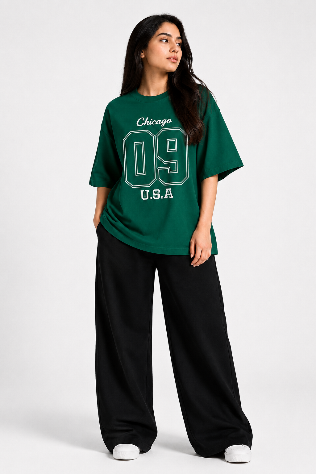 Chicago 09 Oversized T-Shirt & Wide Leg Trouser – Green