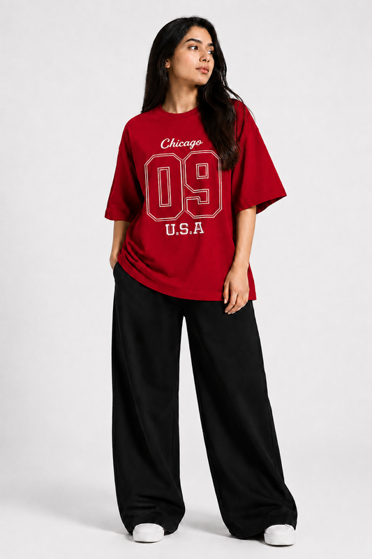 Chicago 09 Oversized T-Shirt & Wide Leg Trouser – Red