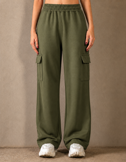 Wide-Leg Cargo Trousers - Olive