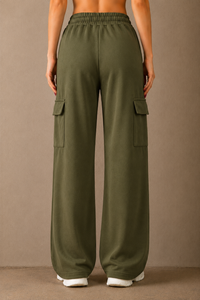 Wide-Leg Cargo Trousers - Olive