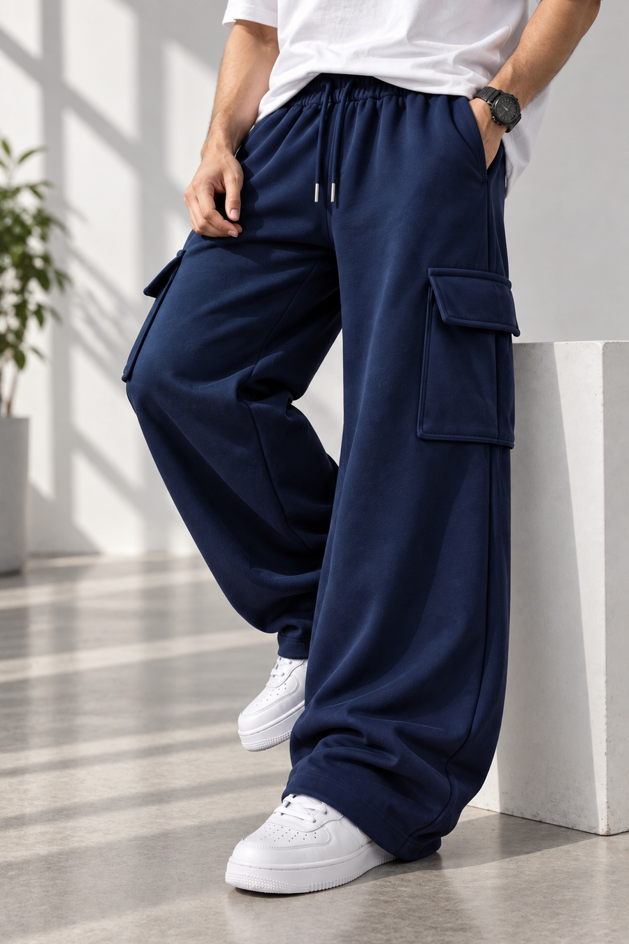 Wide-Leg Cargo Trousers - Blue