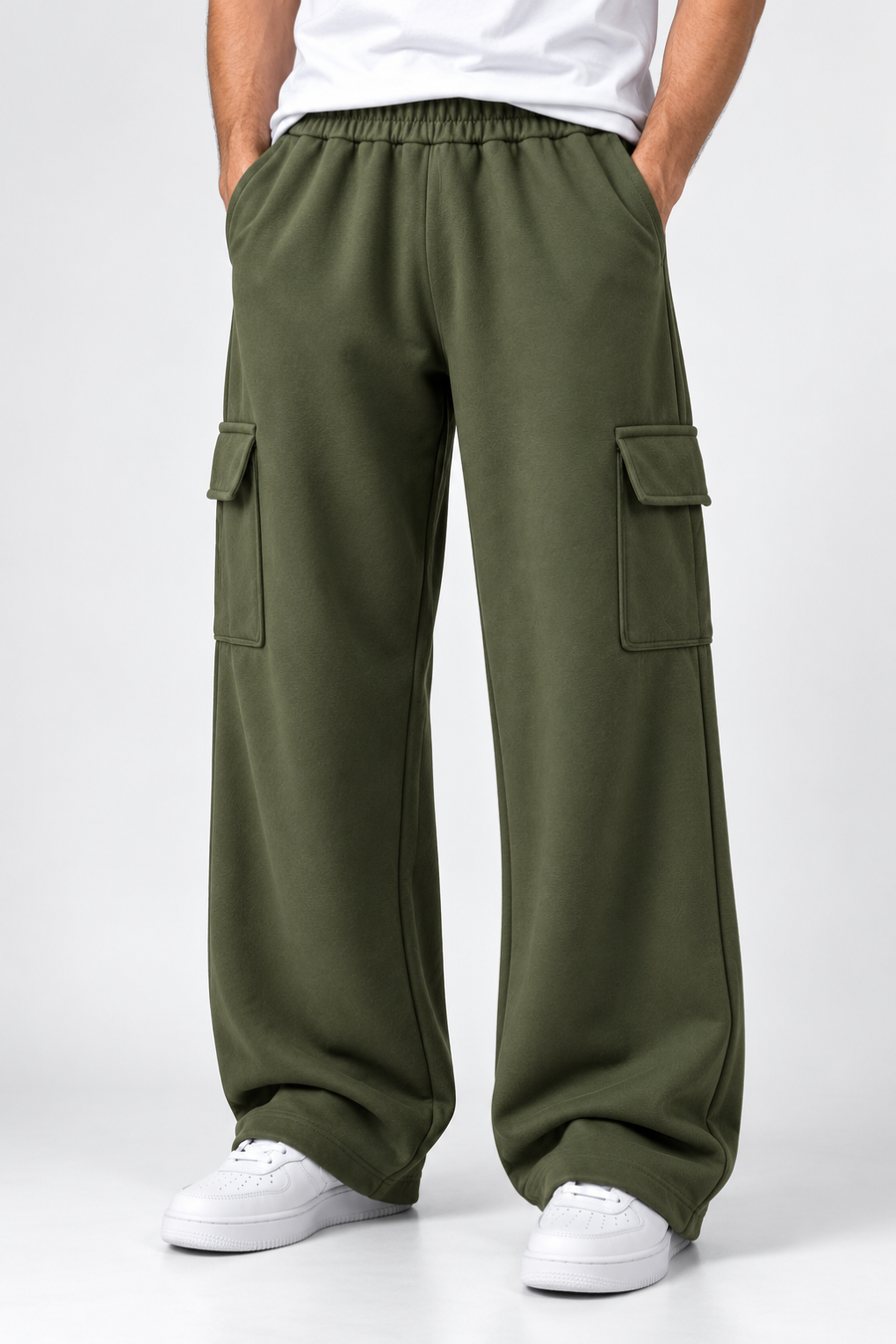 Wide-Leg Cargo Trousers - Green