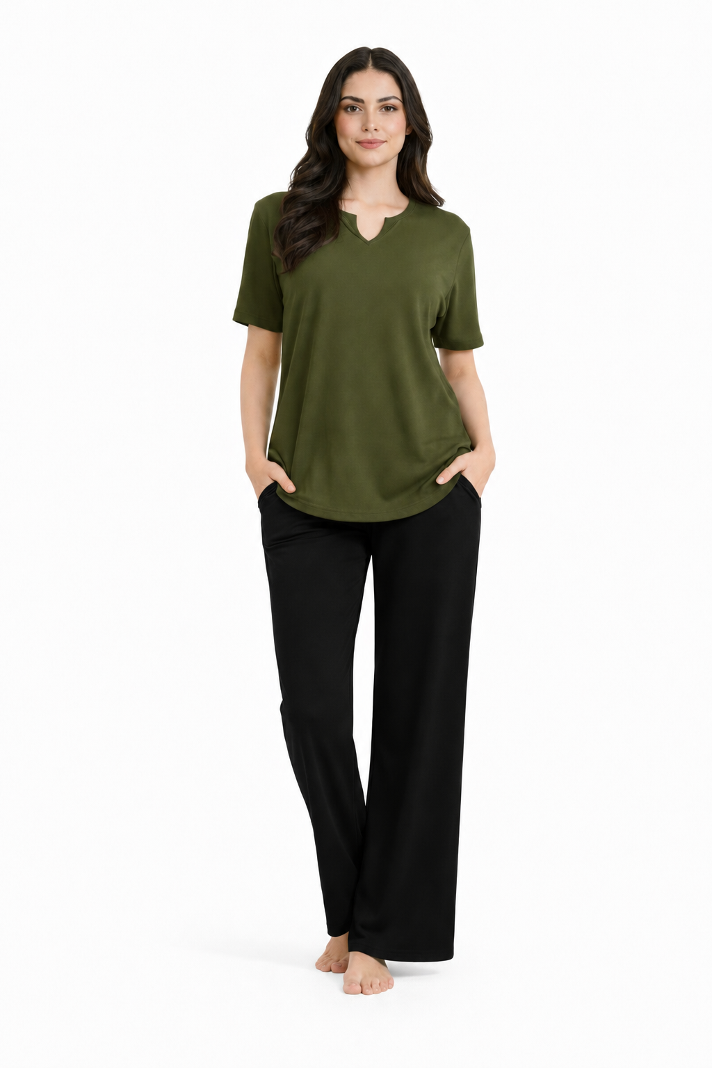 Summer V-Neck Tracksuit - Olive
