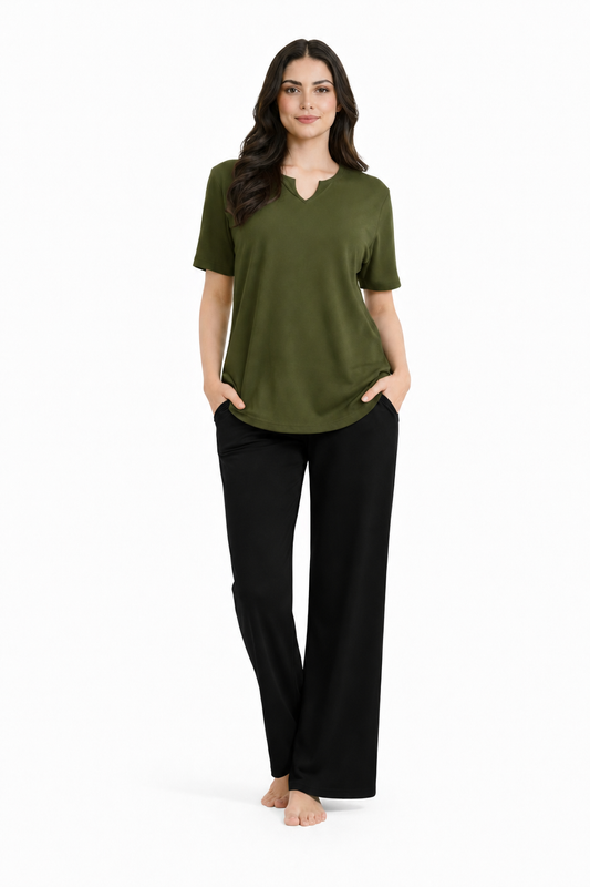 Summer V-Neck Tracksuit - Olive