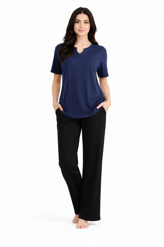 Summer V-Neck Tracksuit - Navy Blue