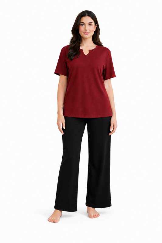Summer V-Neck Tracksuit - Maroon